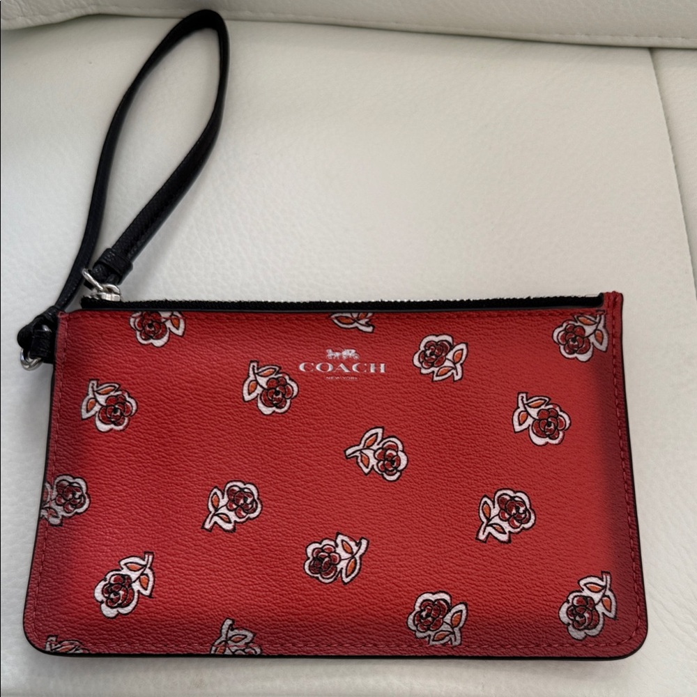 Coach Sienna Red Wristlet with Floral Pattern NWOT